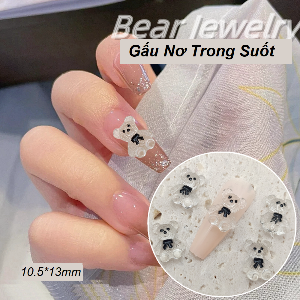 Gấu nơ trong suốt pha lê trang trí móng