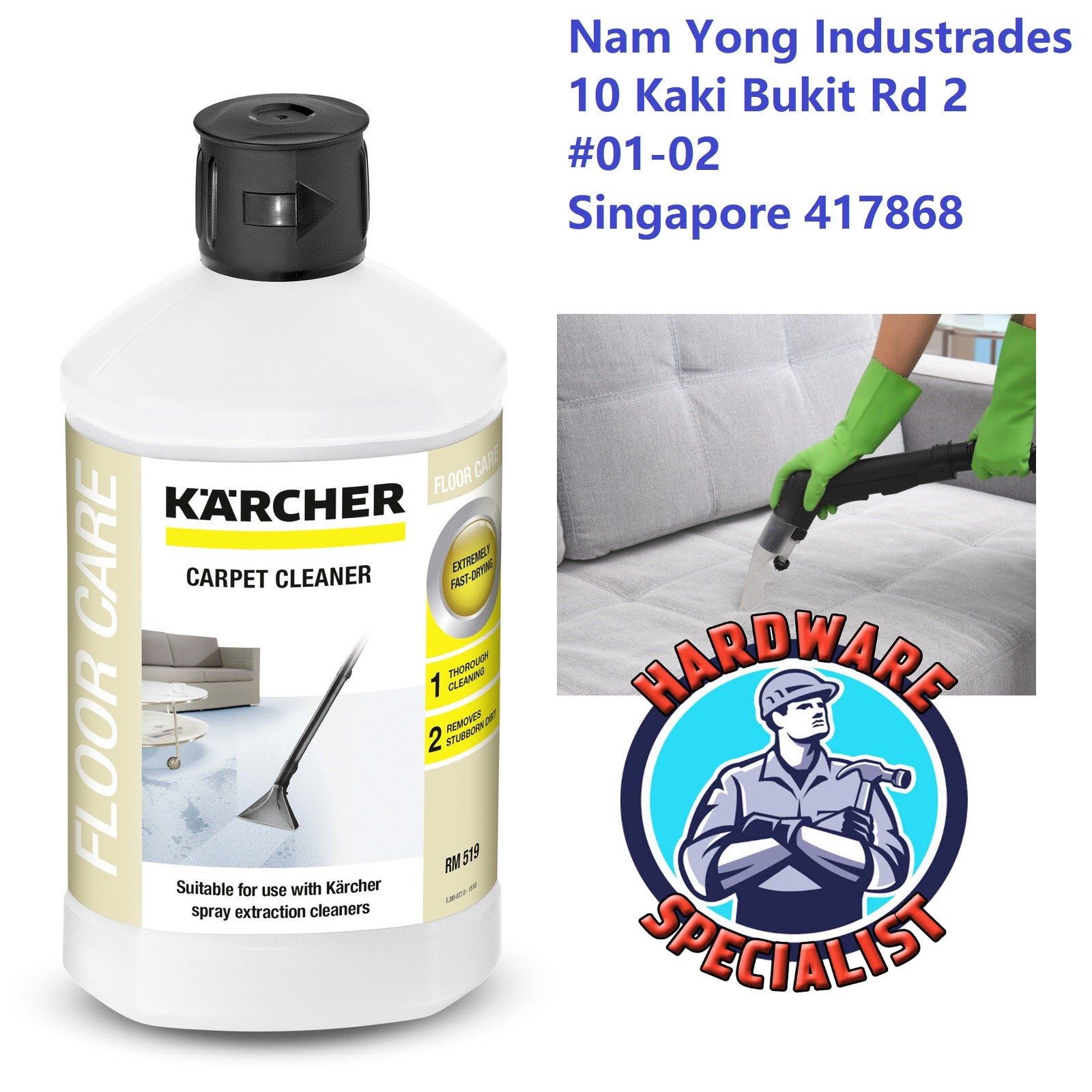Karcher RM519 Carpet Cleaner Liquid 1 Litre (Suitable for Carpets, Rugs,  Upholstery, Car Seats)