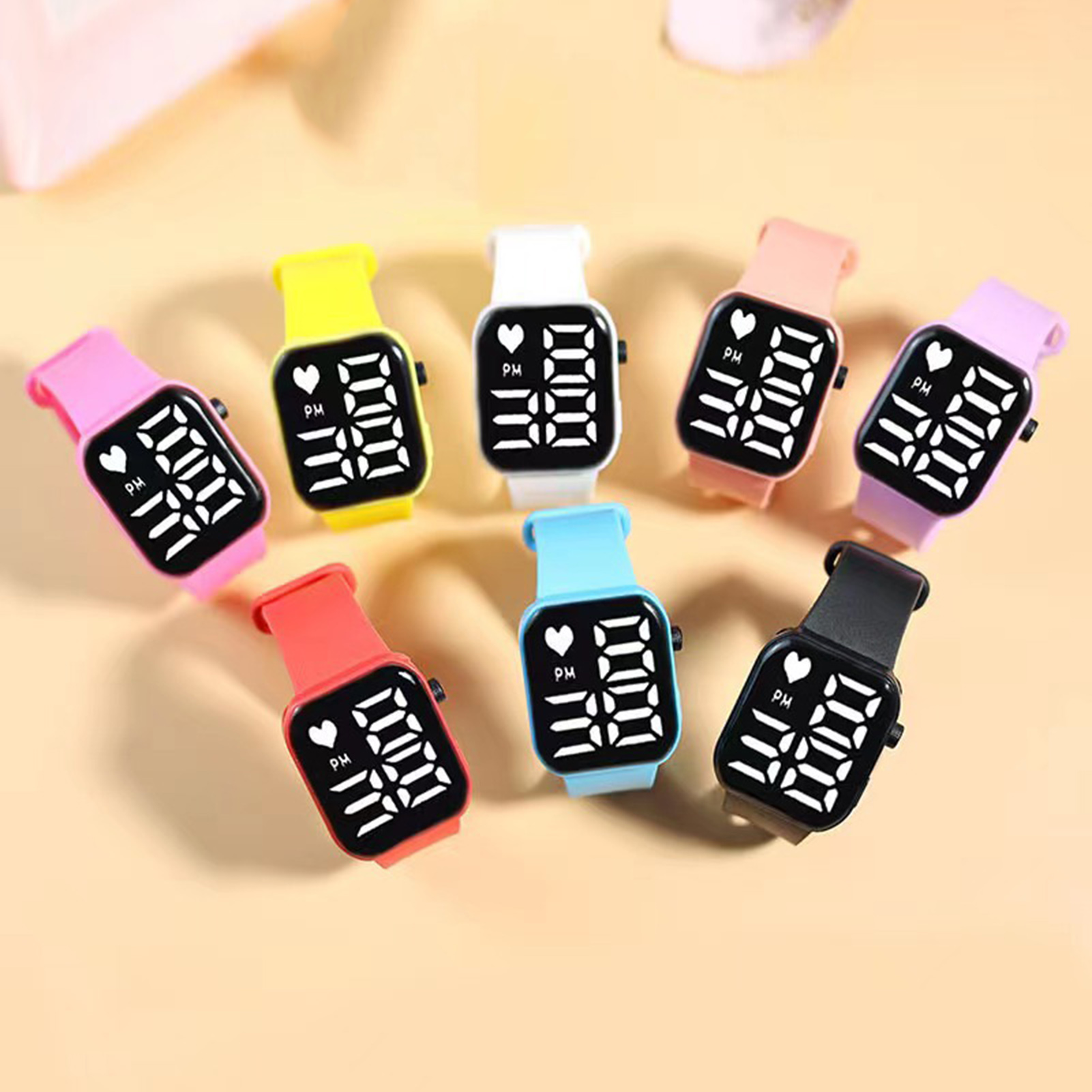 Wrist Watch Touch Control LED Digital Display Square Dial Portable Precise Time Silicone Band Multi-function Kids Electronic Watch Kids Gift