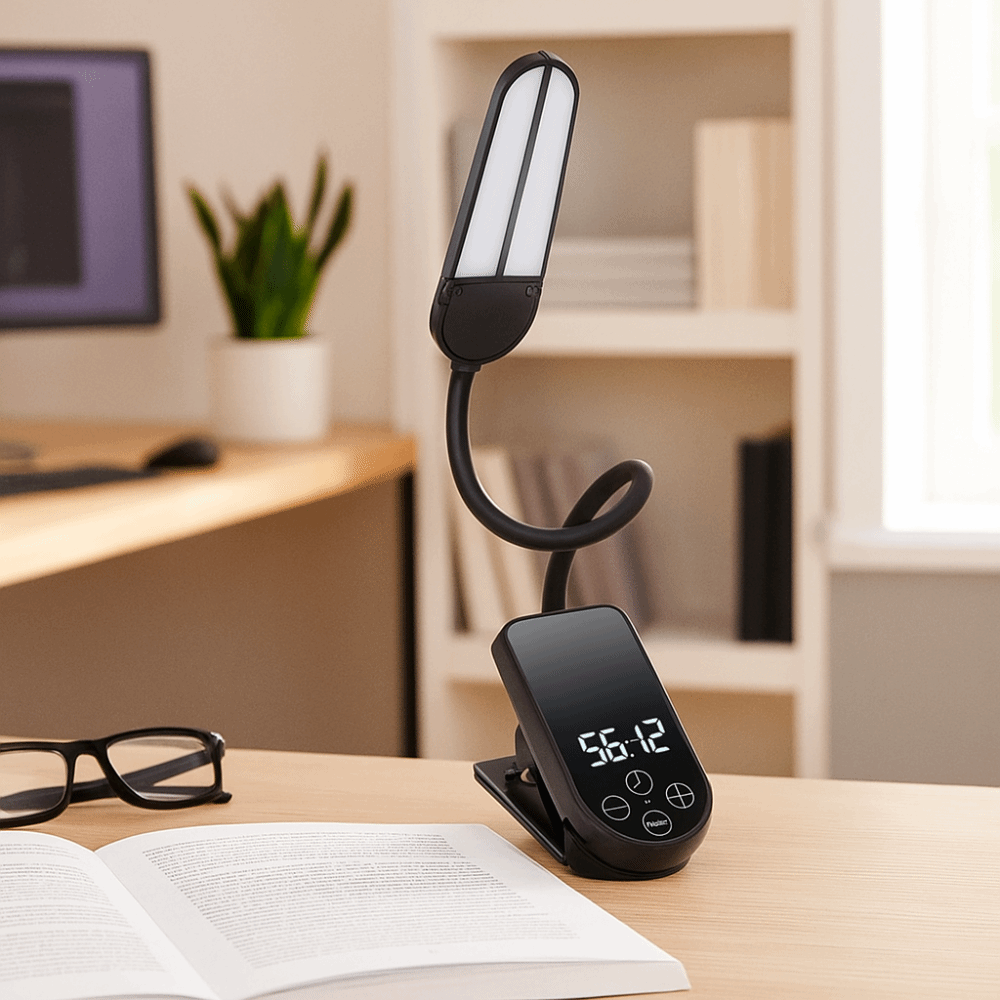 Portable LED Light Book Light Portable Design Rechargeable Reading Light Timed Display Mini Size Desk Lamp Clip On. 