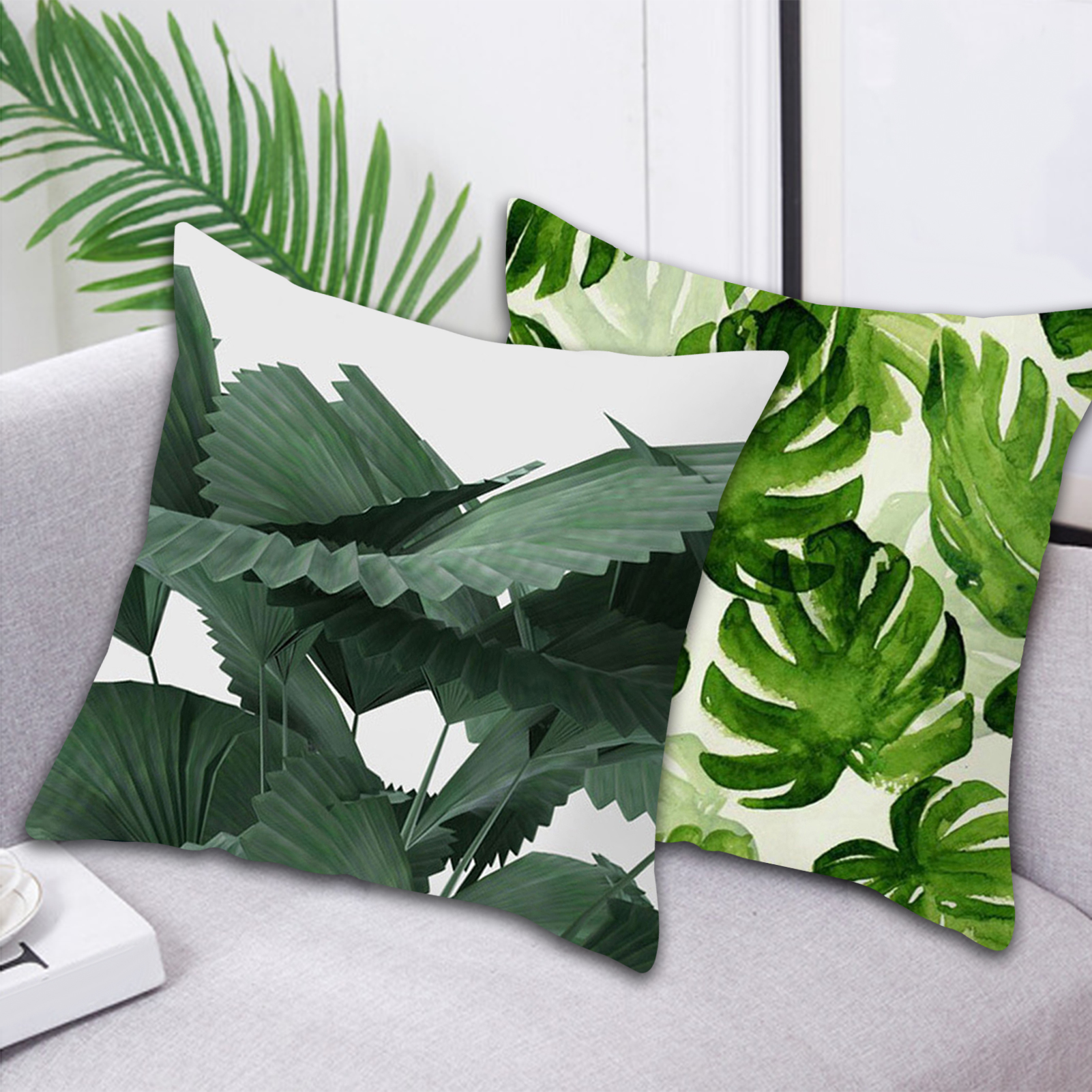 Machine Washable Pillow Cover Tropical Leaf Print Pillow Cover Soft Durable Washable Cushion Case for Home Decor Style Decorative Pillowcase