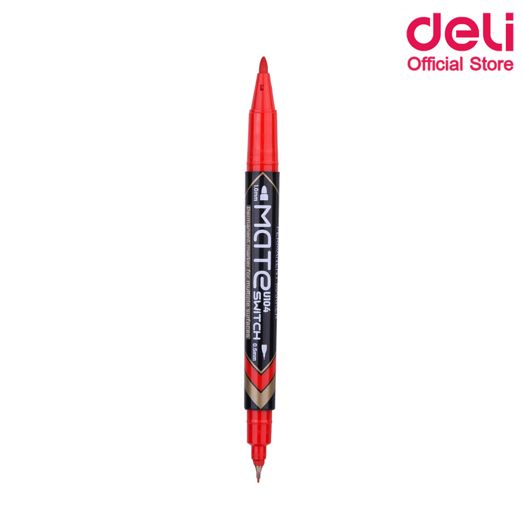 Deli ปากกามาร์คเกอร์ 2 หัว Permanent Marker U104 สำหรับเขียนซองพลาสติก