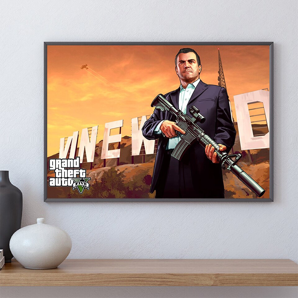 Grand Theft Auto V Game Poster Gta 5 Artwork Wall Art Picture Print Canvas  Painting For Home Living Room Decor - Painting & Calligraphy - AliExpress