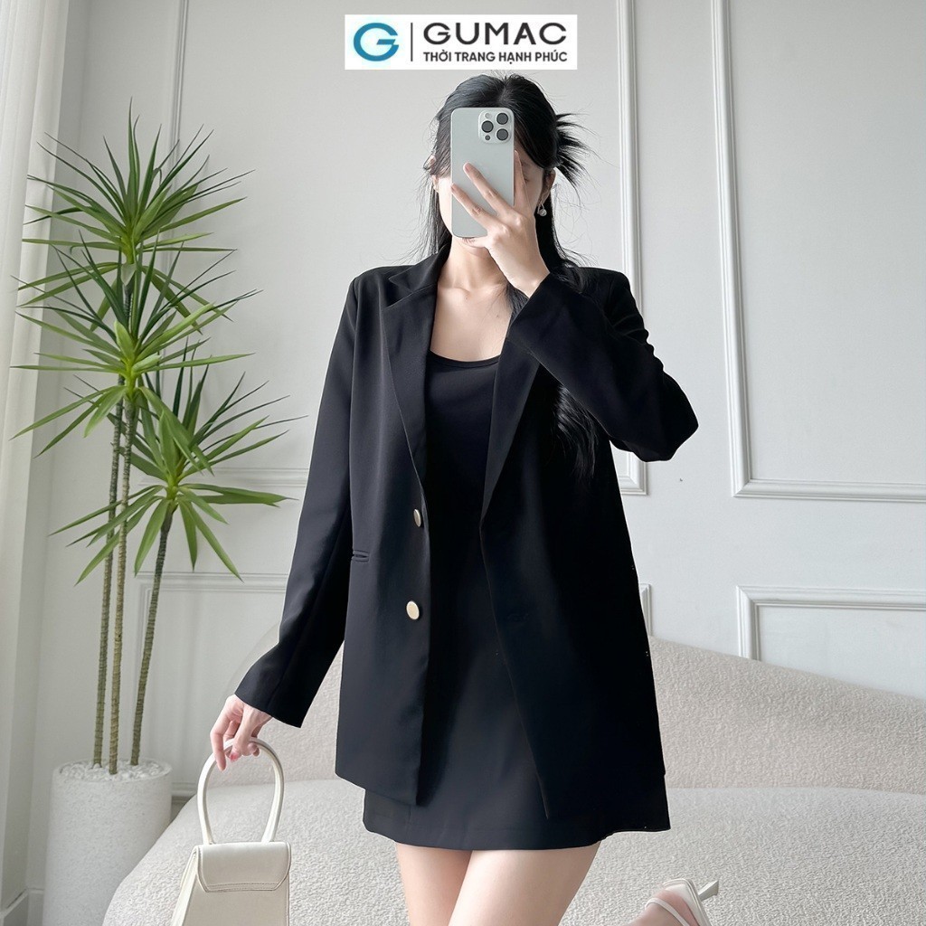 [25-29.6 |Voucher 10-18%] Áo Blazer nữ dáng rộng may một lớp đính nút bọc có đệm vai thời trang GUMAC LOWE0306 - LOWF1015