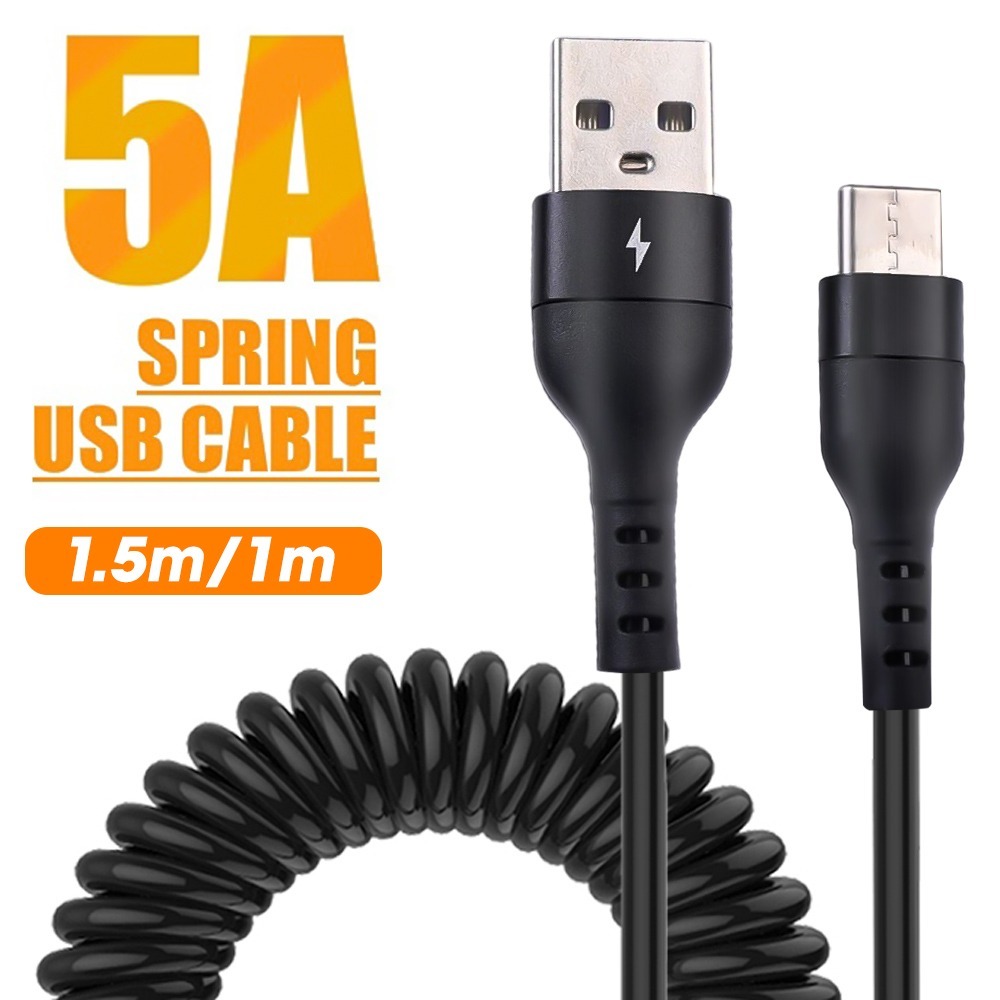 IRCTBV TPU Body Spring Data Cable Resilient Copper Wire Core Mobile Phone Charging Cable Portable Micro USB Fast Charging Data Cable Mobile Phone