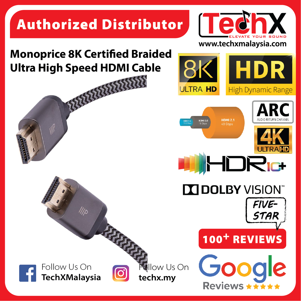Monoprice 8K Certified Braided Ultra High Speed HDMI Cable - HDMI