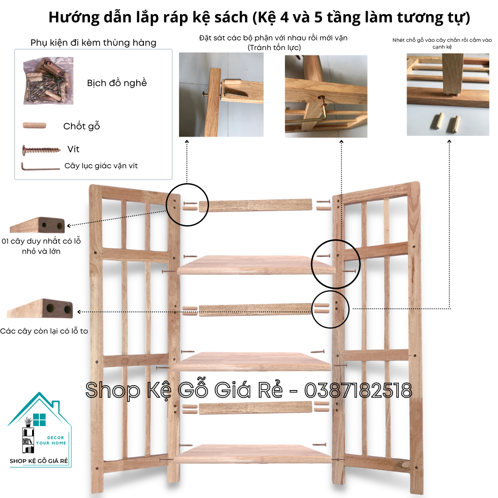 Kệ sách gỗ 5 tầng rộng 100cm