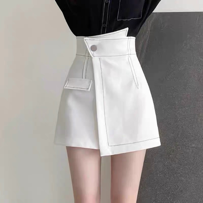 Quần giả váy nữ cạp cao cá tính may chỉ nổi màu trắng đen chất đẹp dáng ngắn Milala Shop mã Qv085