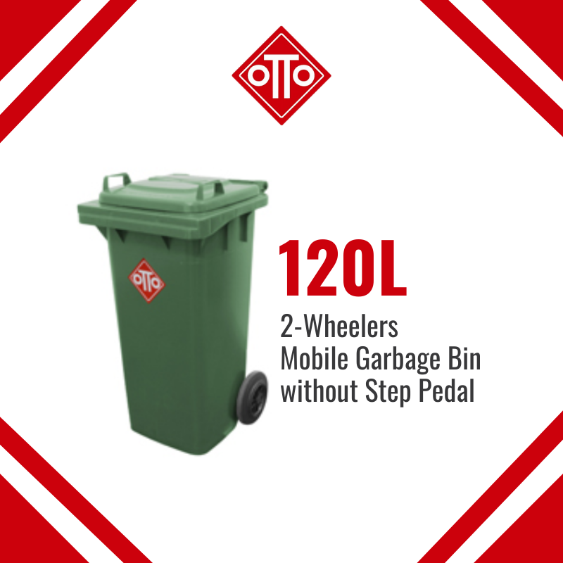 120L OTTO MGB 2wheeler Garbage Waste Bin/General Bin/ without Step Pedal / Indoor / Outdoor Bin