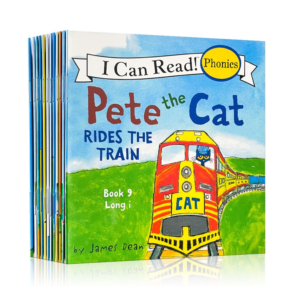 O98-22 12Pcs Books Pete The Cat I Can Read Phonics Learning English Picture Book Kids Short Vowel Long Vowel Words Pocket Reading Book