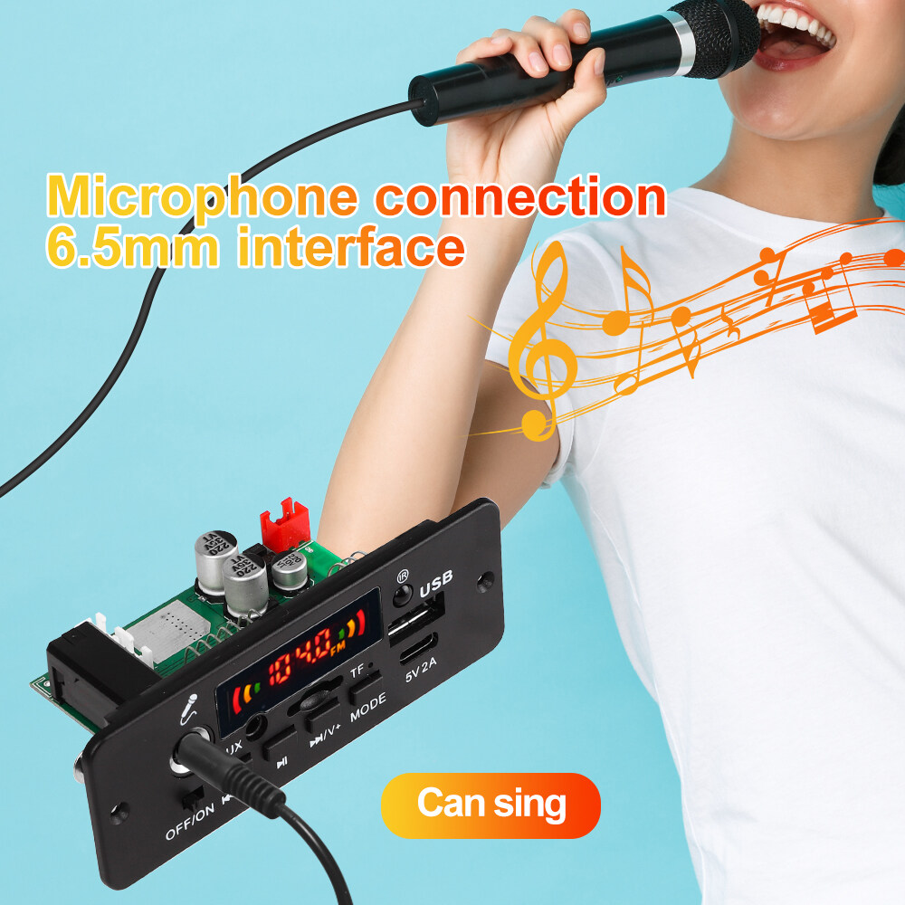 KEBIDU Máy nghe nhạc MP3 Bluetooth 5.0 giải mã 2x40W khuếch đại DC 12V Ghi âm cuộc gọi MP3 mic chức năng