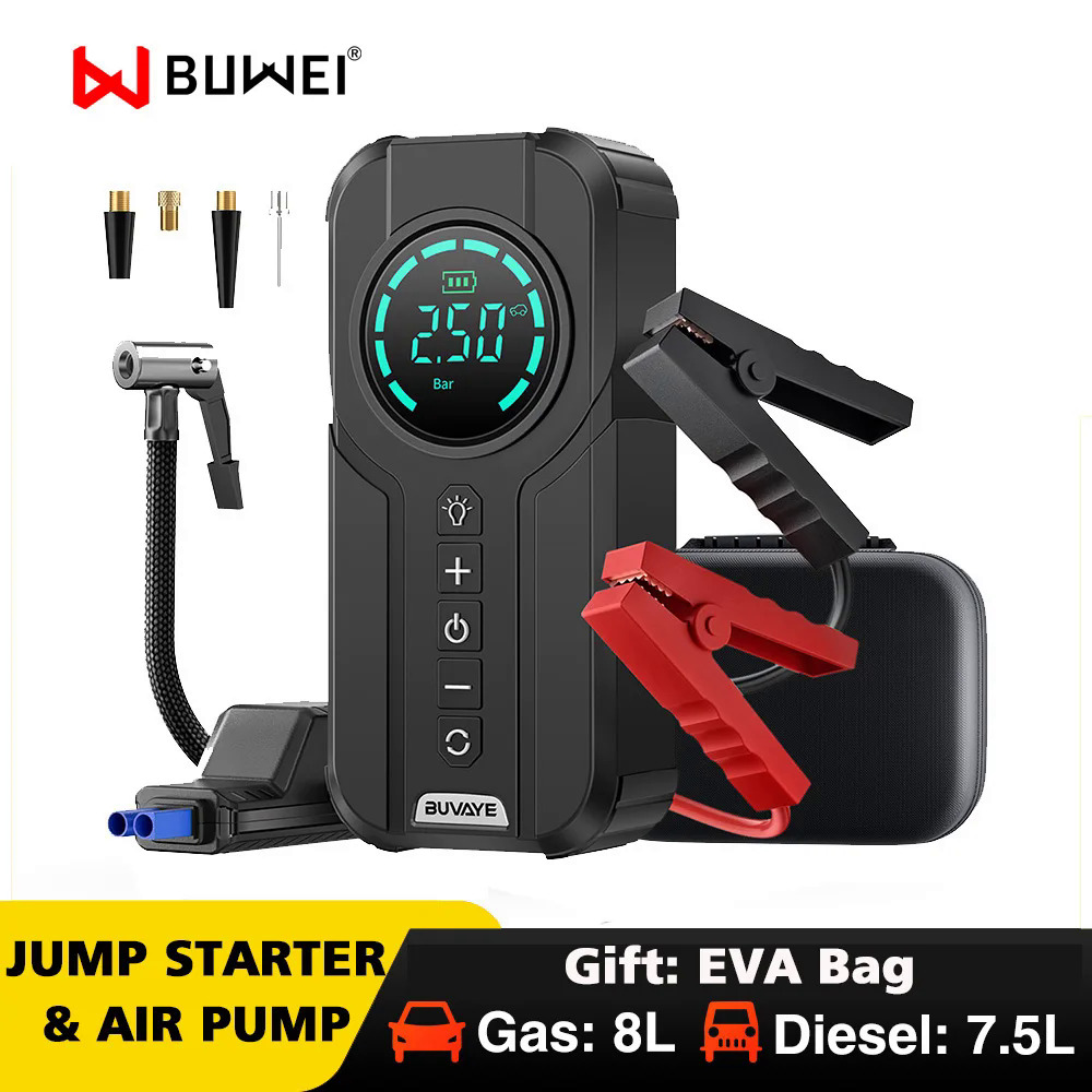 BUWEI kereta Jump Starter Air Pump Multifungsi pemampat udara mudah