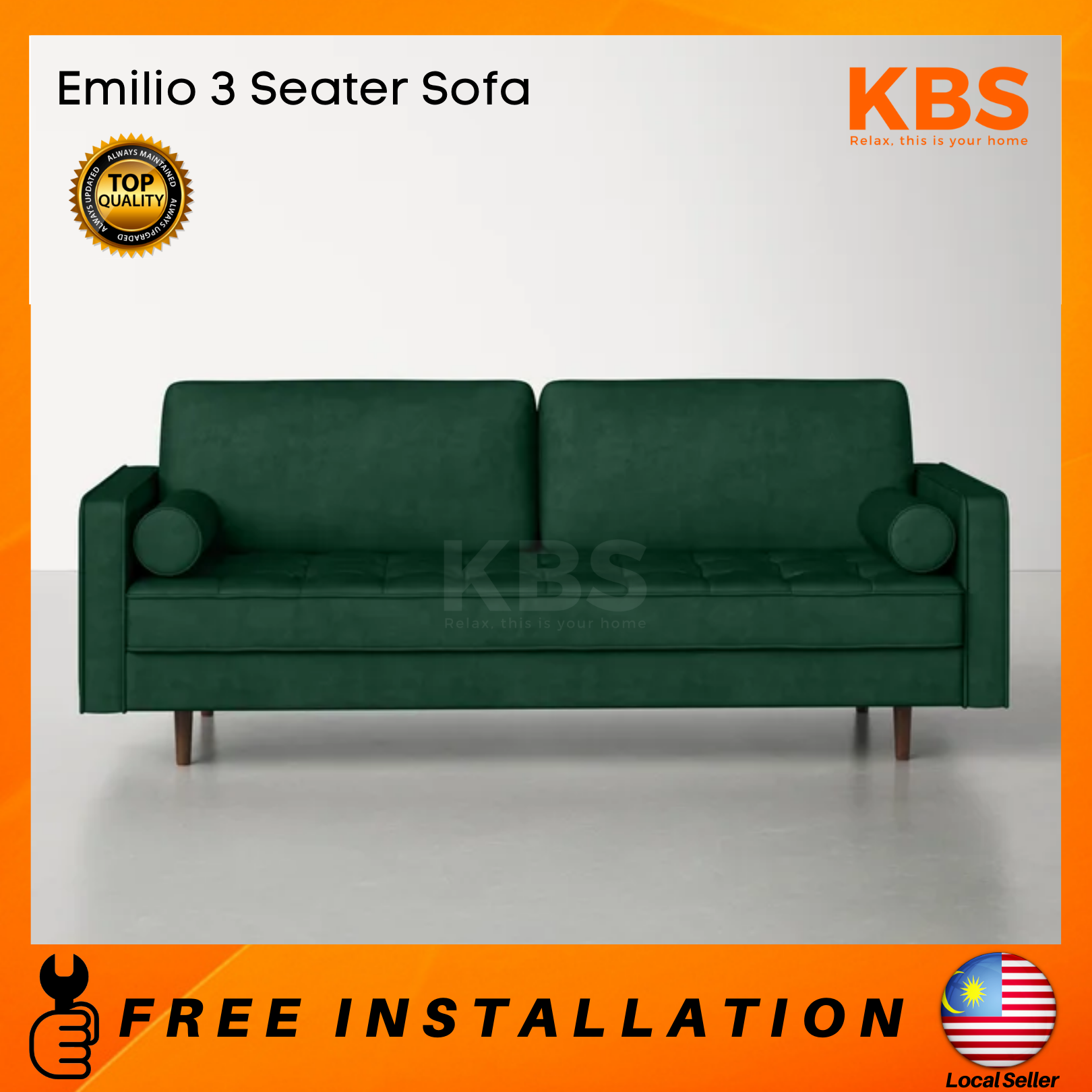 (FREE Installation+Shipping) KBS Emilio 3 Seater Sofa / Silk Velvet ...