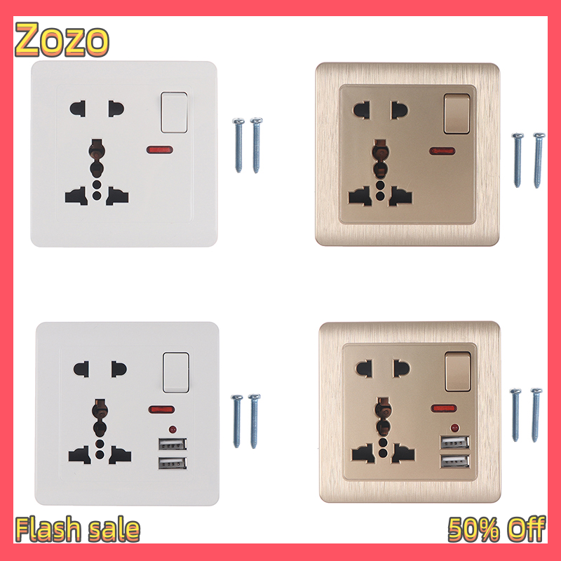 Zozo ✨Ready Stock✨ Universal Wall Socket With LED Light Switch 5 Hole USB Wall Power Socket