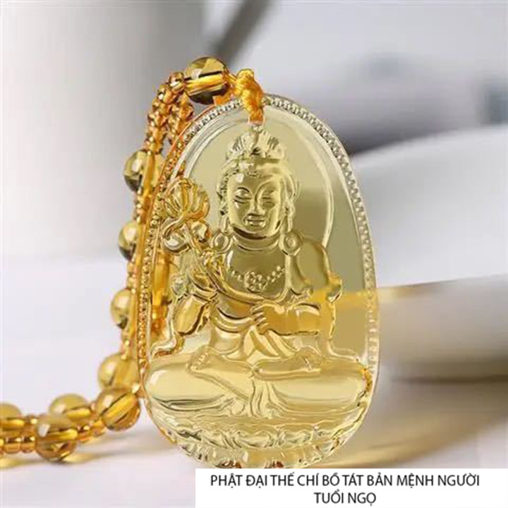 ⚡Video Thật⚡ Vòng cổ mặt phật Đại Thế Chí Bồ Tát đá tự nhiên size 4.7cm x 3cm - TẶNG kèm dây chuỗi hạt 6ly - Phật bản mệnh người tuổi ngọ