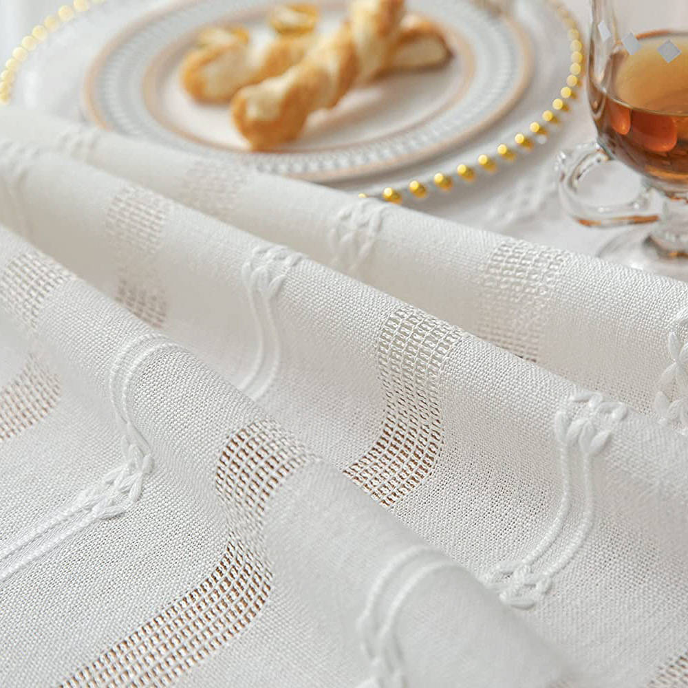 Simple Retro Country Style Solid Color Tablecloth White Embroidered Hollowed-out Polyester-cotton Tassel Tablecloth 140x360cm4/6/8 Seats Rectangular Large-size Tablecloth Used for Dust-proof Cover Cloth of Coffee Table Home Appliances Desks and Sofas.