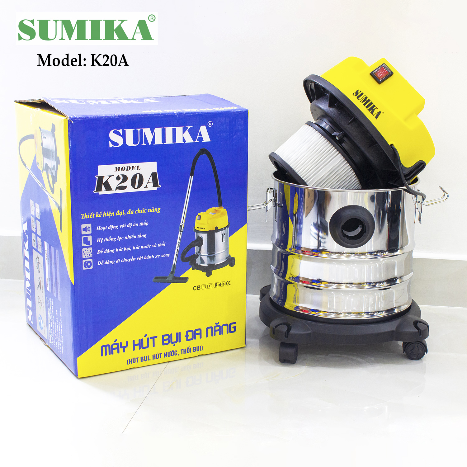 Máy hút bụi Sumika Model: K20A ( hút bụi – nước + thổi )
