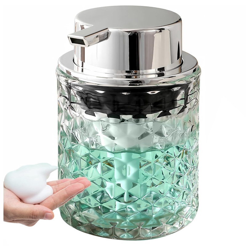 Foaming Hand Soap Dispenser, Bathroom Soap Dispenser or Lotion Dispenser for Kitchen, Refillable Clear Glass Dispenser Durable Easy Install Easy to Use