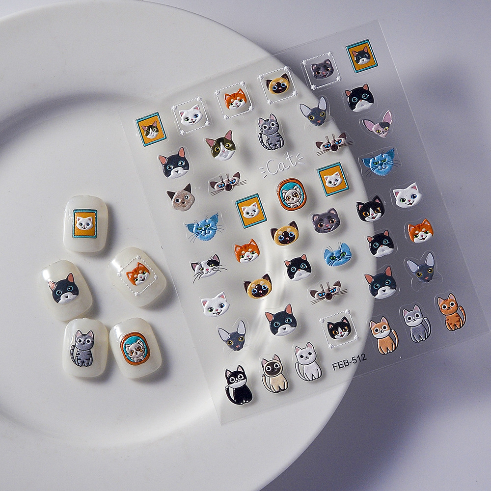Sticker nail 5d lụa nổi | bé mèo | hình dán móng tay feb-512
