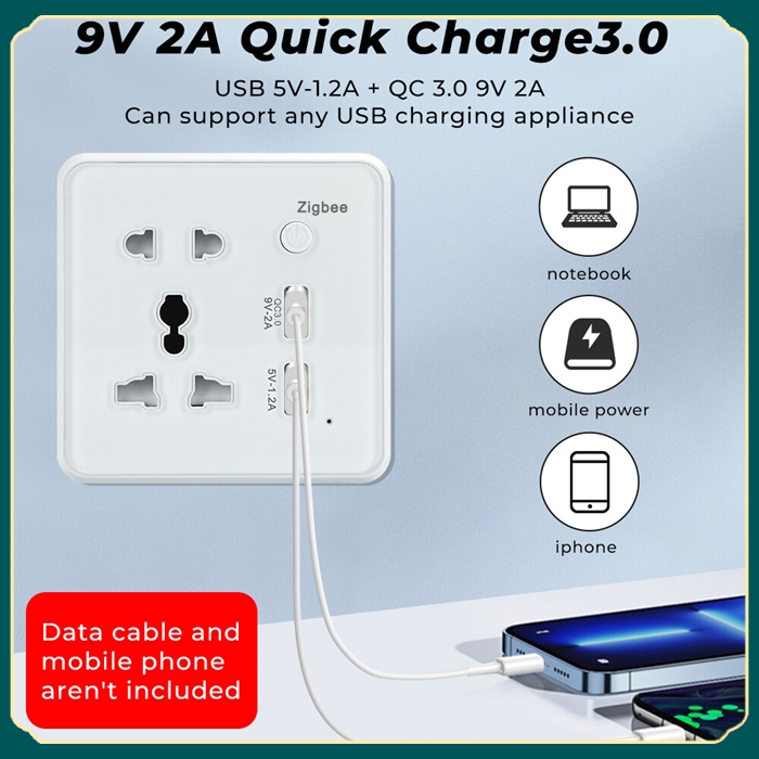 Zigbee Smart Socket Wall Switch with USB Charging Outlet Tempered Glass Timing App Remote Control Voice Control for Google Home Alexa Tmall Genie
