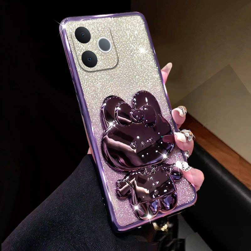 New Phone case Realme Note 70 Back cover Camera Protection Semi Transparent Soft Silicone Rabbit bracket Shockproof Exquisite Glitter Powder For Realme Note 70 case.
