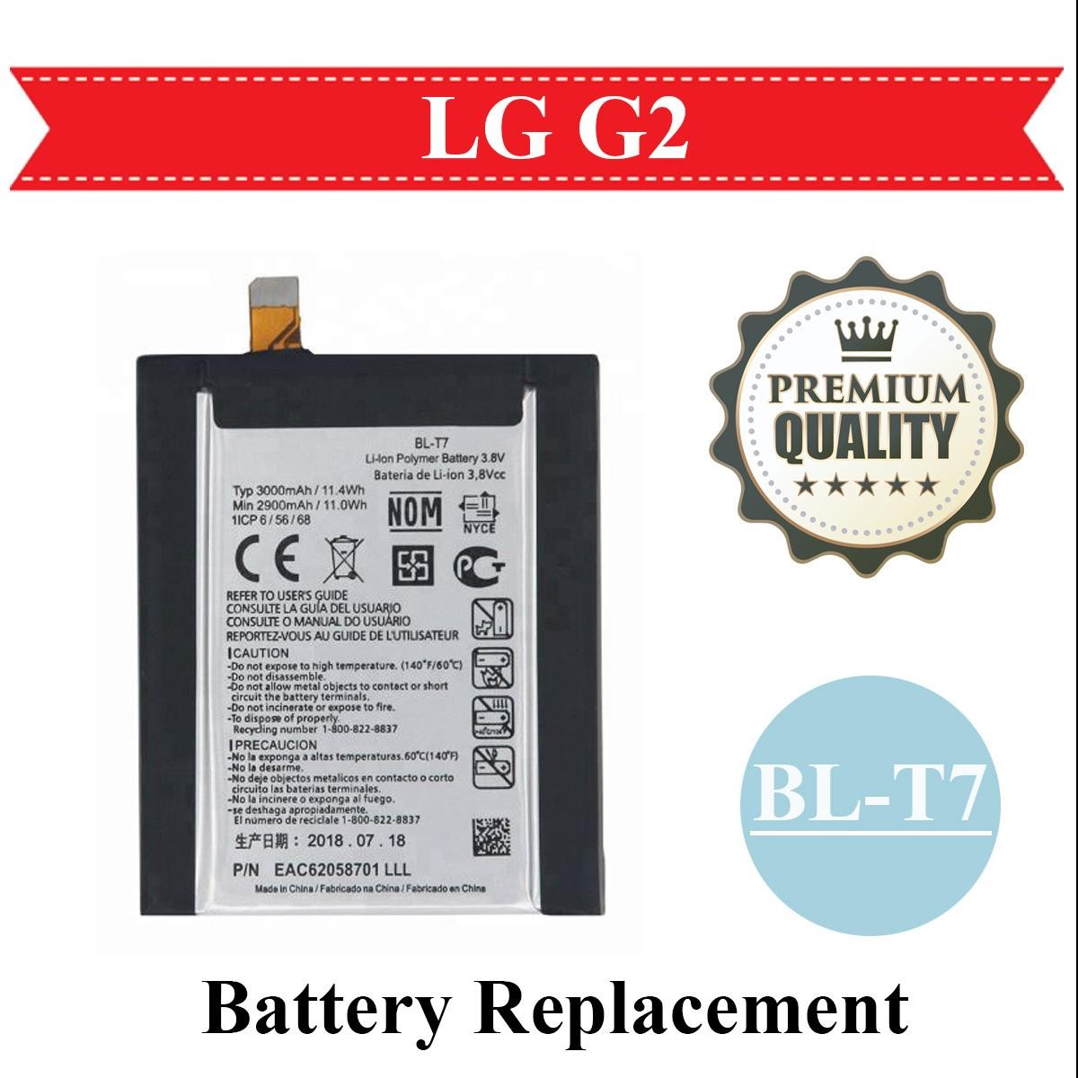 BL-T7 LG G2 D800 D802 D801 LS980 Battery Replacement BLT7 For G2 3000mAh - Black
