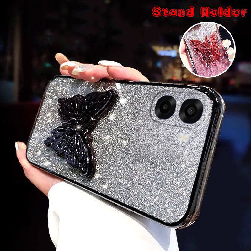 New Phone case OPPO A6T Pro A6X A6 Back cover with Cute Butterfly Stand Luxury Slim Gradient Clear Plating Glitter Girls For OPPO A6 A6T Pro case.