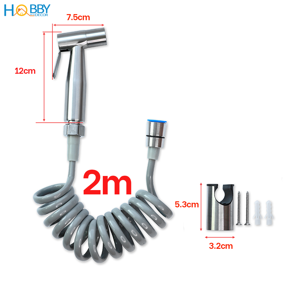 Bộ vòi xịt vệ sinh toilet kèm dây lò xo 2m HOBBY Home Decor VSR2 chuẩn Inox 304 - phun...