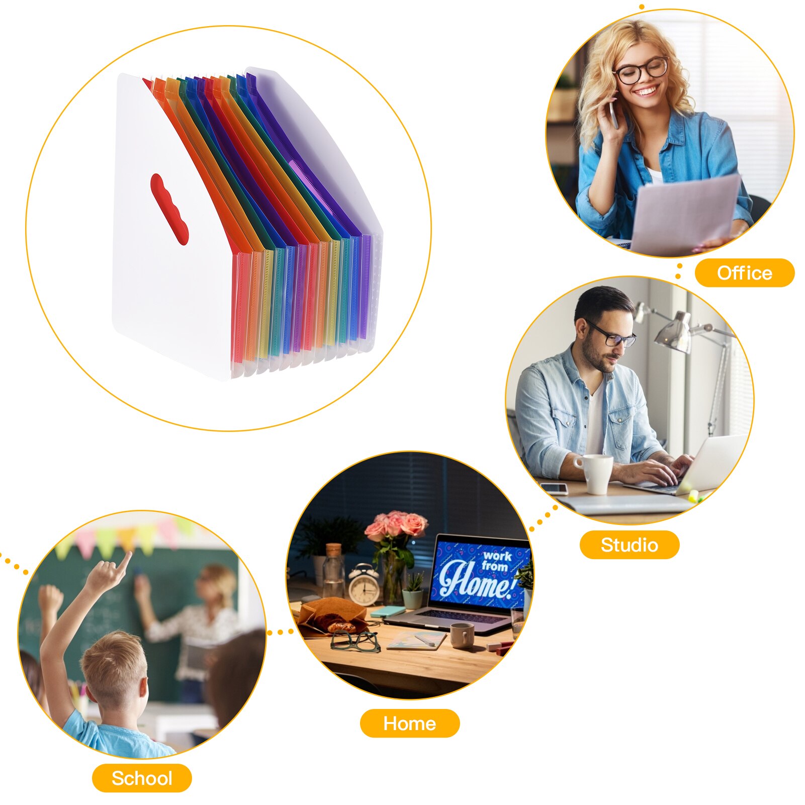 12 Pockets Expanding File Folder Accordian File Organizer A4 Letter Size Document Organizer File Rack Rainbow Color for Home