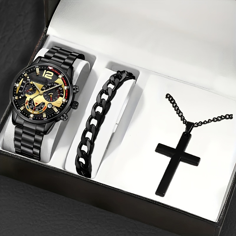 【Factory Store】Cross-border TEMU Set of Watches - Hollow Non-Mechanical Men's Business Bracelet Watches - Accessory Watch Multi-Piece Set.