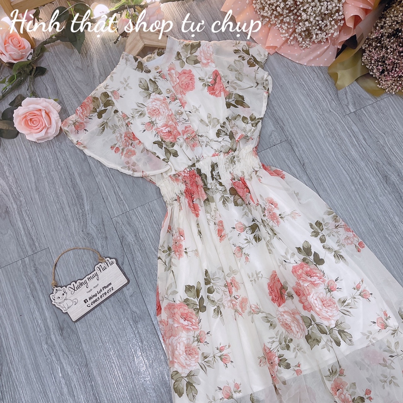 Đầm hoa nhí nút gài (hình thật +video)