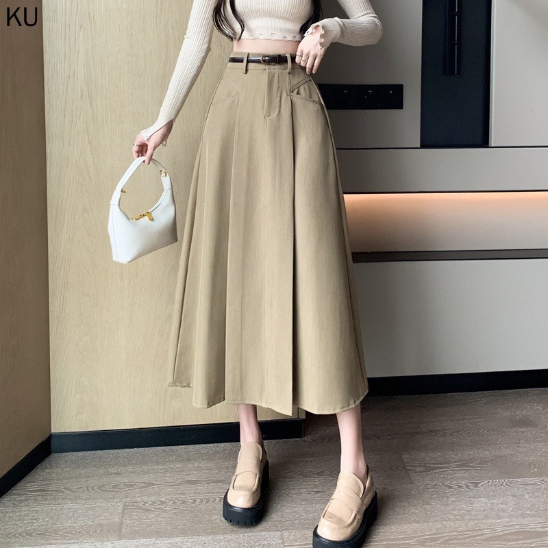 Basic Korean Style Long Flared Skirt