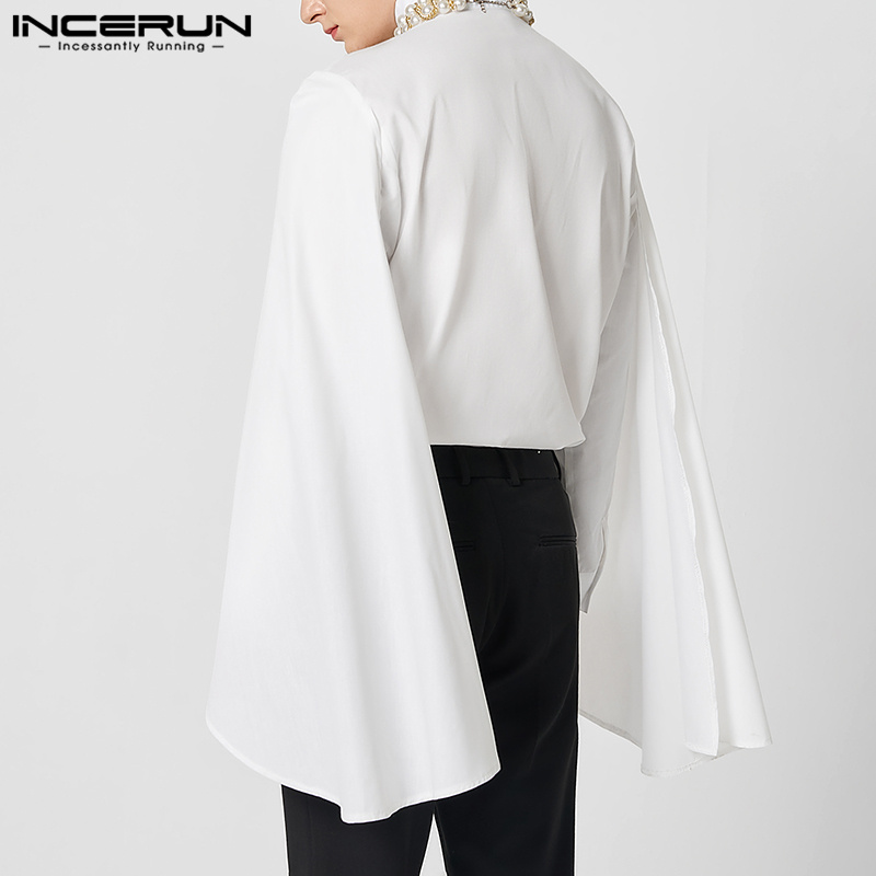 INCERUN Mens Elegance Patchwork Cloak Plain Shirts Formal Party Lapel Tops (Western Style)