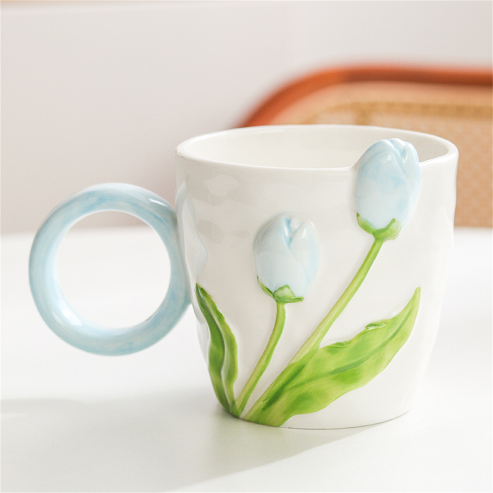 CHIPLYElegant Tulip Ceramic Drink Cup Smooth Handle High-Looking Mug Niche Ceramic Cup Coffee Cup Water Cup