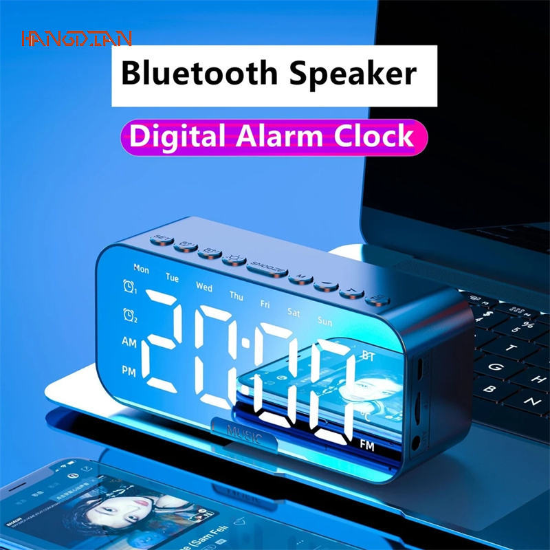 Desktop alarm clock, Bluetooth wireless audio, mini LED mirror digital clock, mobile phone speaker, gift, stereo sound effect