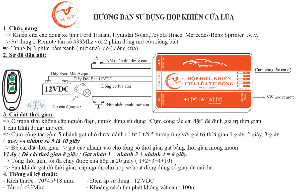Điều khiển từ xa cửa lùa ô tô