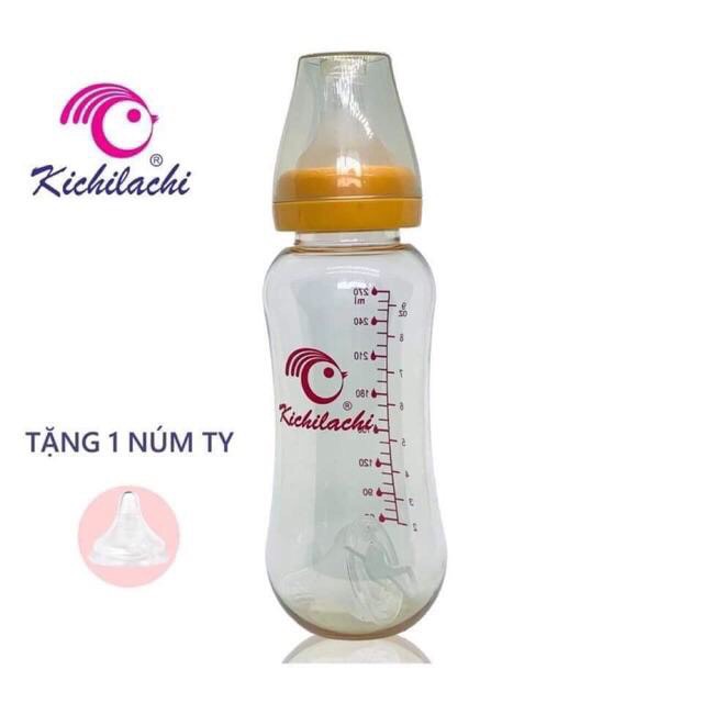 Combo 2 bình sữa kichilachi 270ml ( mỗi bình tặng kèm 1 núm ti thay thế)