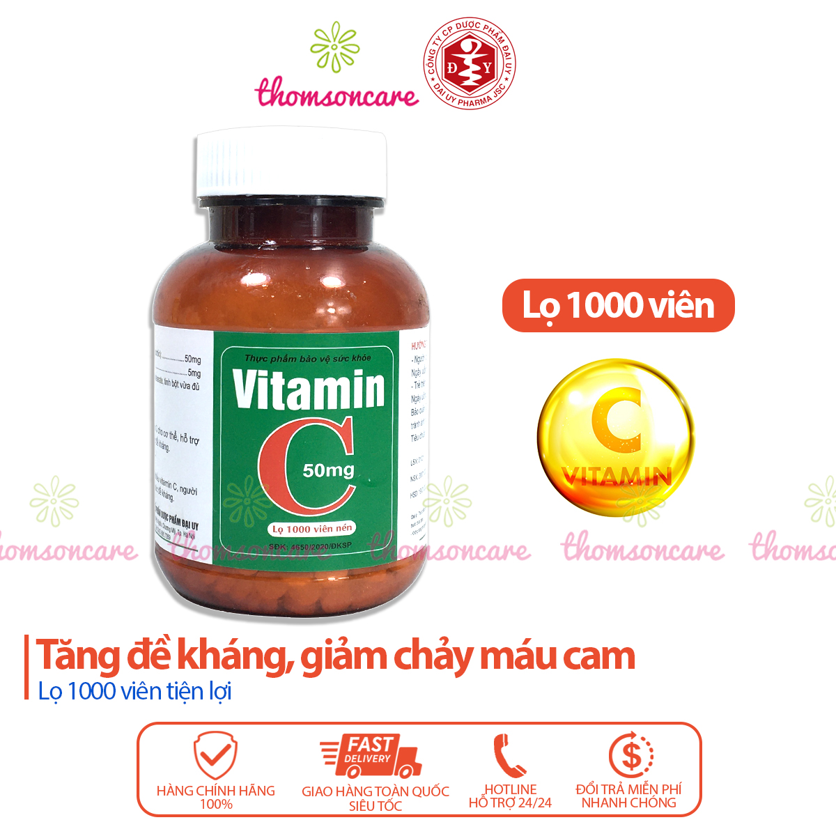 VITAMIN C 50mg lọ 1000 viên nén - Bổ sung Vitamin C cho cơ thể