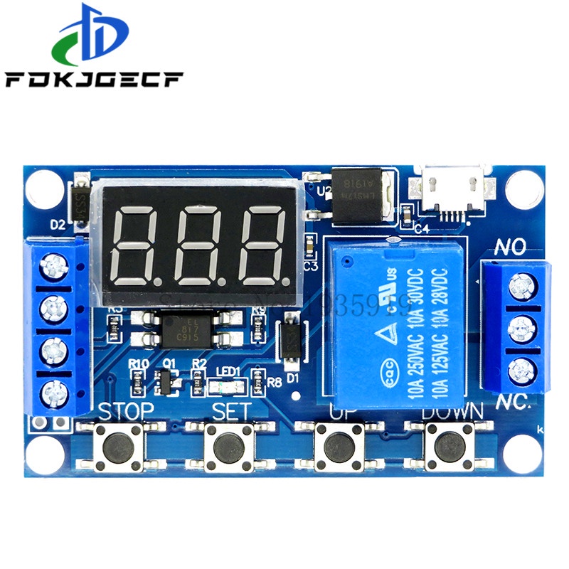 1 Channel 5V Relay 6-30V Relay Module OFF/ON Switch Trigger Time Delay Circuit Timer Cycle 999 minutes Adjustable integrated circuit