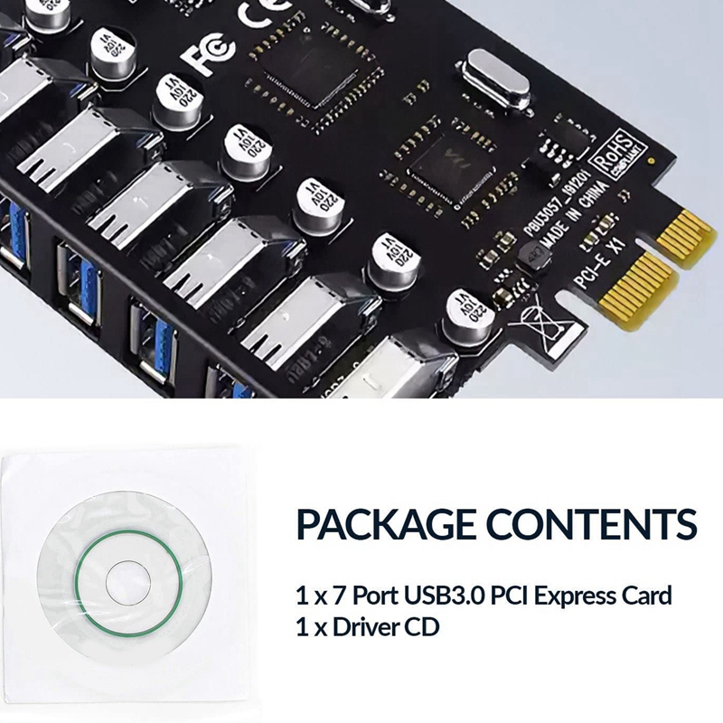 7 Ports USB 3.0 PCI Express Adapter Card USB Expansion Card, PCIe Riser Card for PC, Linux / WindowsXP/ 7/ 8/ 8.1/ 10