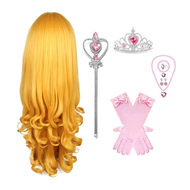 Elsa Princess Accessories Gloves Wand Crown Jewelry Set Elsa Wig Necklace Braid for Princess Dress Clothing Cosplay Dress UP Beautiful and lovely Halloween princess
