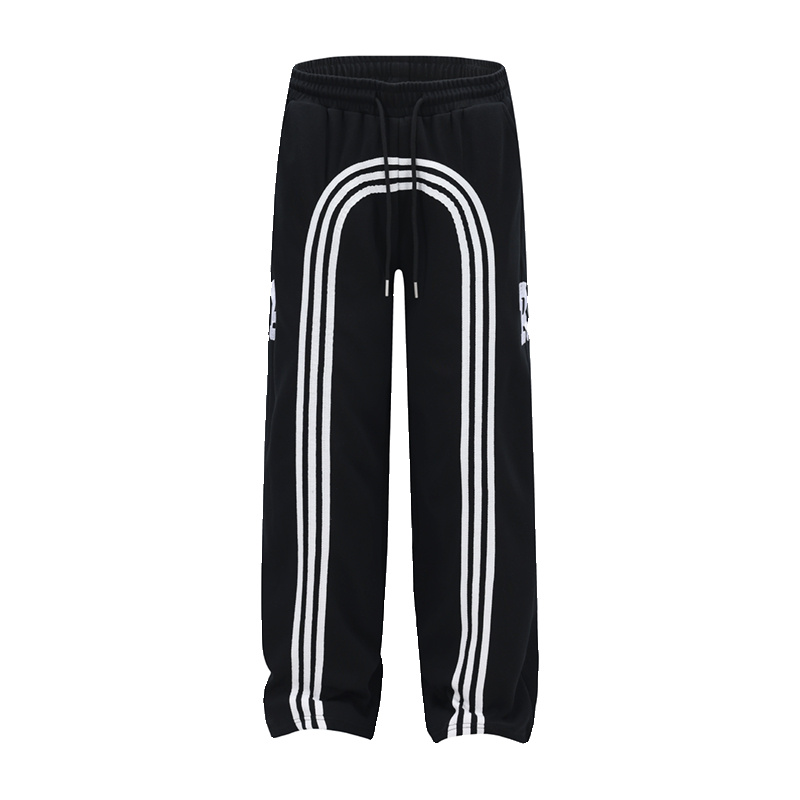 SUPEEON丨Men's trousers American retro design striped print black wide-leg sports loose drape floor-length trousers