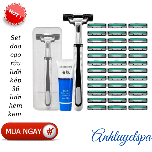 [ GIẢM GIÁ SÂU ] Set Dao Cạo Râu Lưỡi Kép 38 món Và Tuýp Kem Giá Rẻ Cho Phái Mạnh (1 thân dao, 36 lưỡi dao kép và 1 tuýp kem cạo râu tiện lợi)