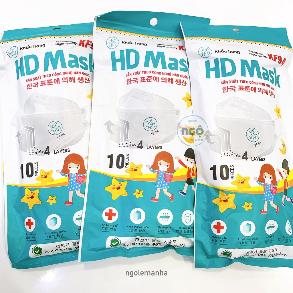 SET 10 CHIẾC KHẨU TRANG 4D KF94 MASK KHÁNG KHUẨN CHO BÉ