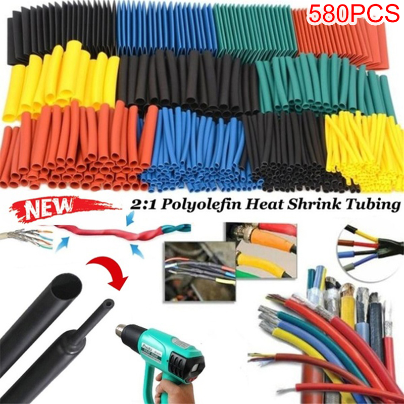 THM 580 chiếc ống co nhiệt Ống co cách nhiệt Bộ ống bọc dây cáp 2:1