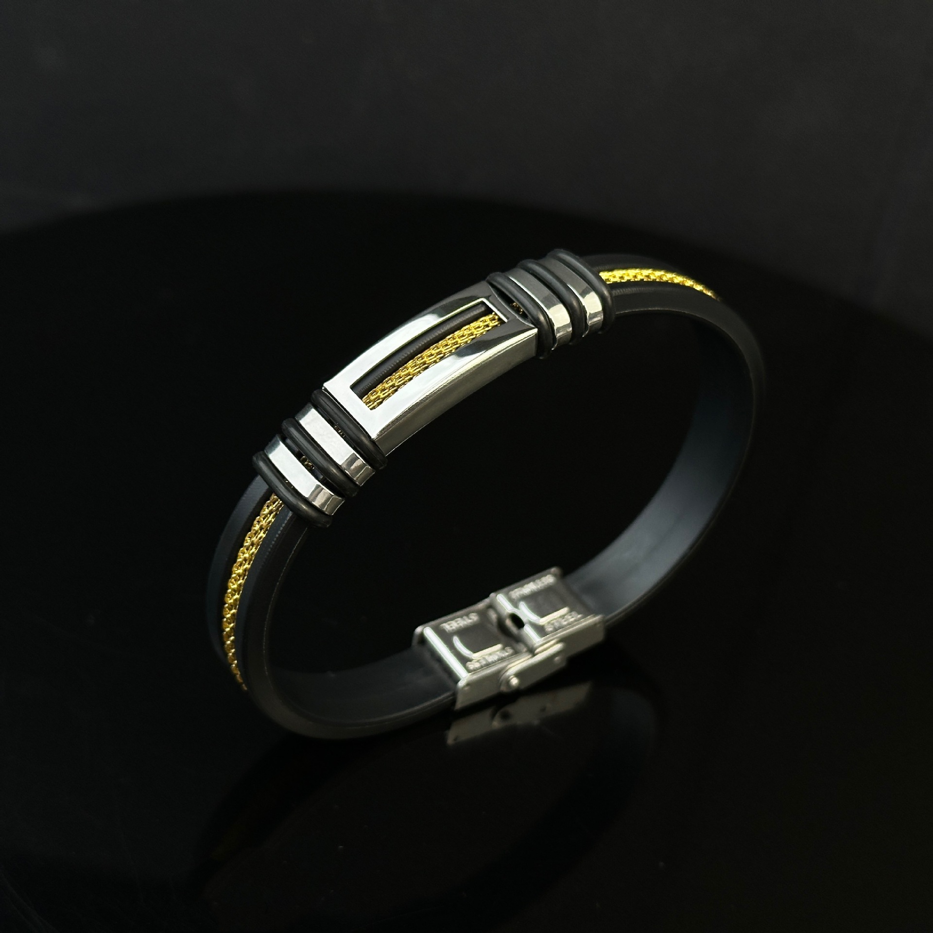 【Hot】Stains Steel Leather Wristband Stylish Stains | Daraz.com.np