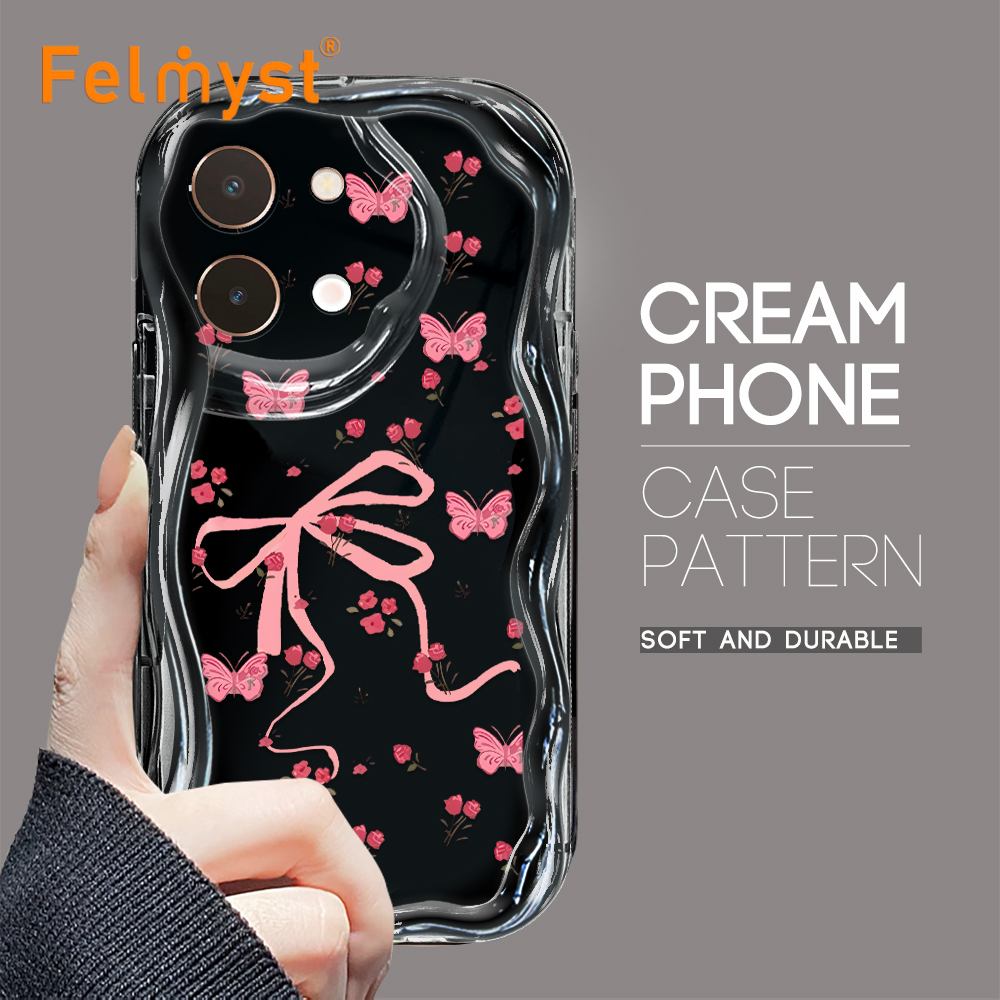 FELMYST%20for%20Vivo%20Y28%204G%20Back%20Cover%20Butterfly%20Pink%20Flower%20Cream%20Texture%20Wavy%20Edge%20Soft%20Silicone%20Phone%20Case%20-%20Image%202