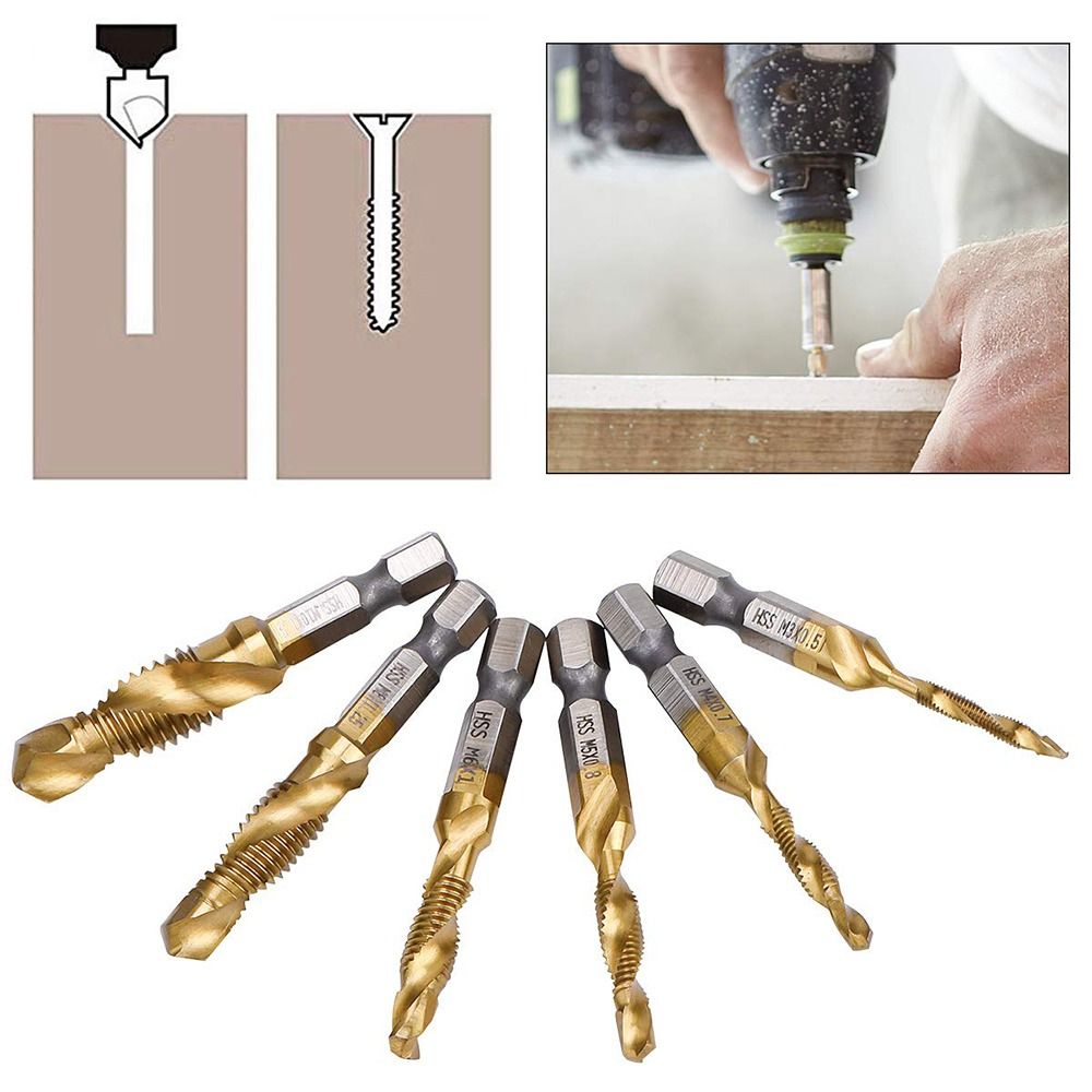 Petiyouza hợp chất tap rãnh Vít Bit Vít Máy tarô mũi khoan Tap khoan bit mạ titan Shank tap mũi khoan chuôi lục giác