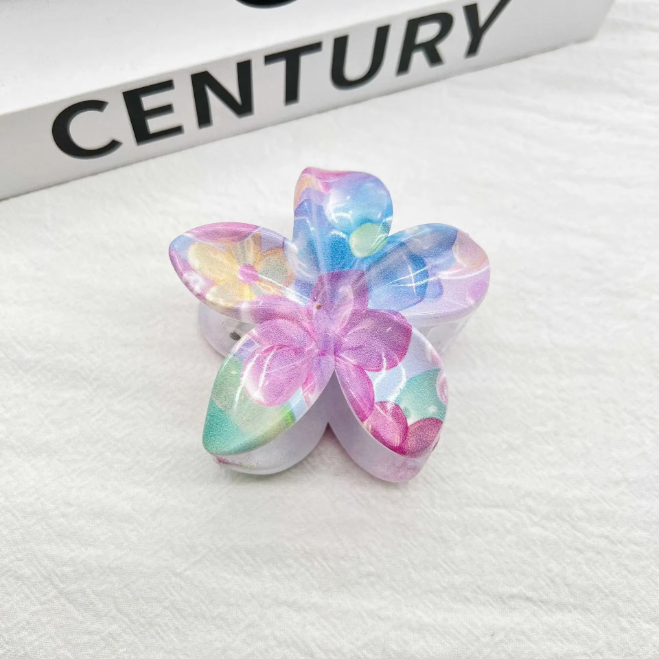 New Candy Colourful Gradient Striped Plumeria Hair Grab Dopamine Sweet Girl Back Of Head Shark Clip Hairpin Korean Fashion Gradual Change Smudged Coloured Flower Grab Girl Hair Clip Creative Marble Acrylic Headwear Girl Large Eggs Flower Headdress.