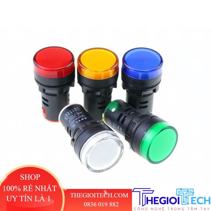 Đèn led báo pha ad16- 22ds phi 22mm điện áp 12v, 24v, 220v gắn tủ điện